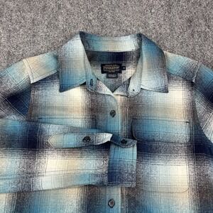 Vtg Pendleton Board Shirt Men Size Small Blue White Plaid Wool Button LongSleeve
